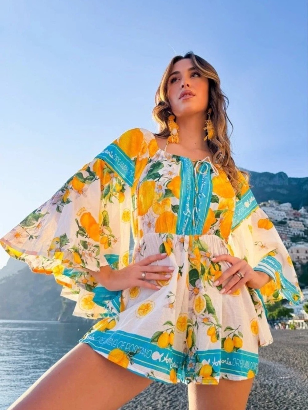 Antica Sartoria 2026 Off-Shoulder Lemon 🍋 white Floral Romper O/S